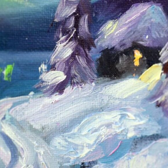 Original Painting of Northern Lights on Canvas 10x10" Wall Art Oil Painting - Picture 6 of 11